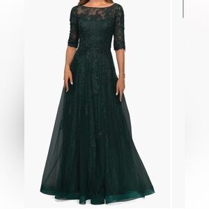 La Femme Forest Green Lace Gown